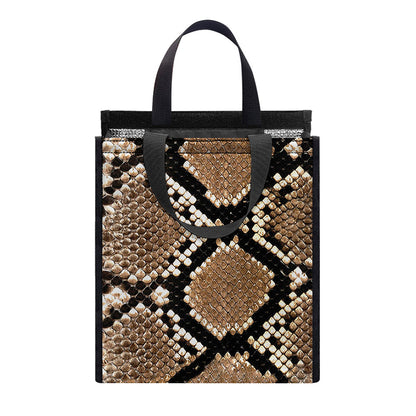 Brown Python Snakeskin Print Insulated Lunch Tote