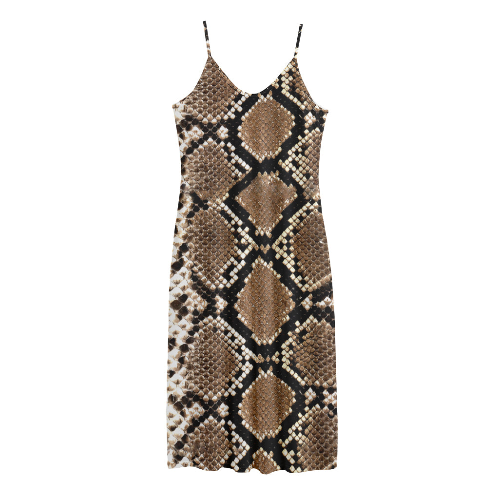 Brown Python Snakeskin Print Jersey Midi Cami Dress