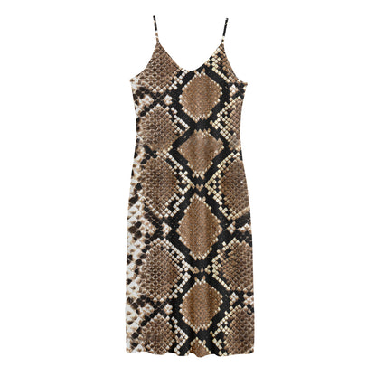 Brown Python Snakeskin Print Jersey Midi Cami Dress