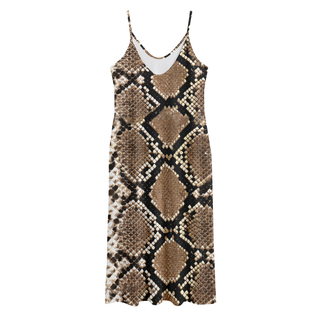Brown Python Snakeskin Print Jersey Midi Cami Dress