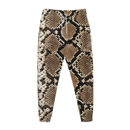 Brown Python Snakeskin Print Jogger Pants