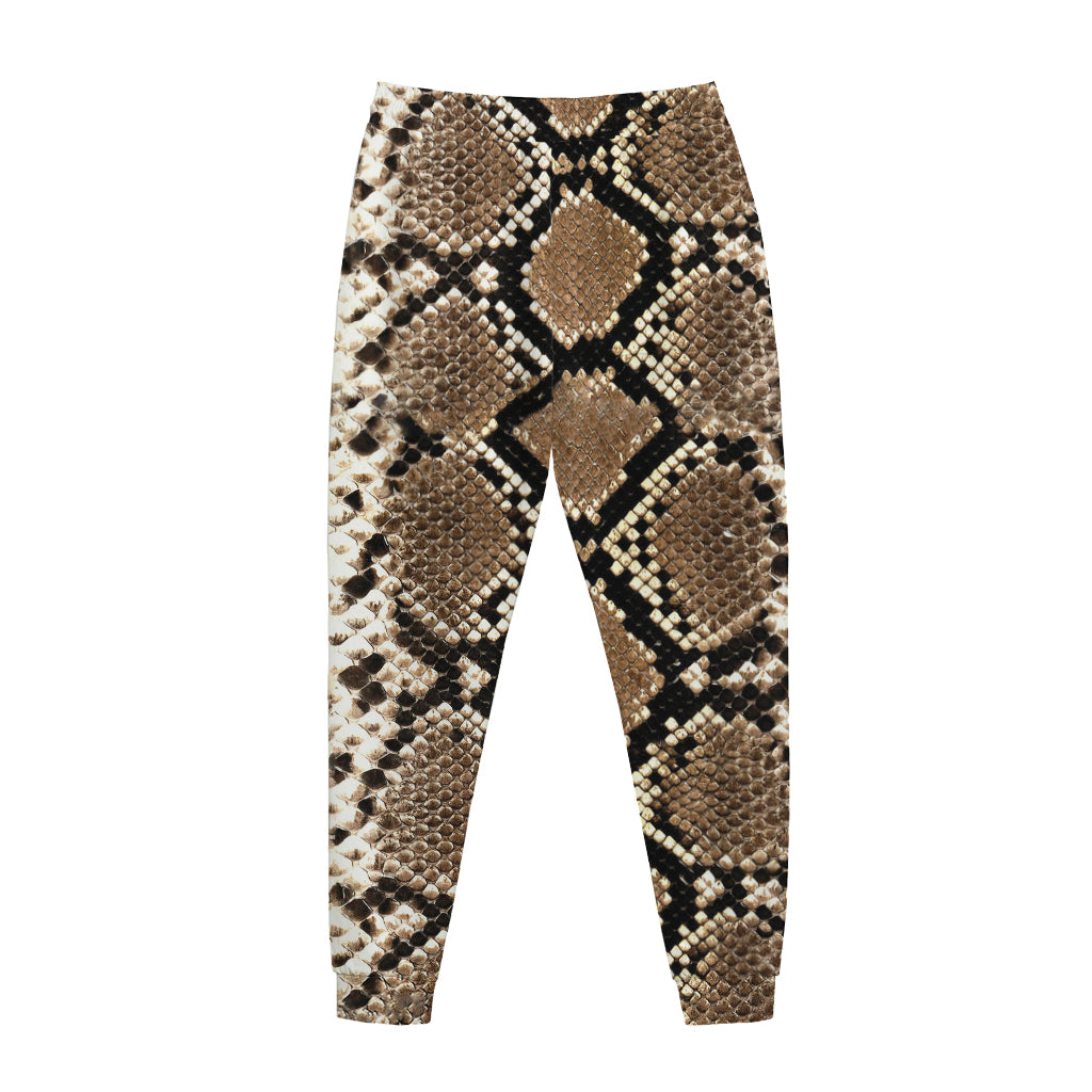 Brown Python Snakeskin Print Jogger Pants