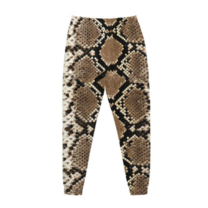 Brown Python Snakeskin Print Jogger Pants