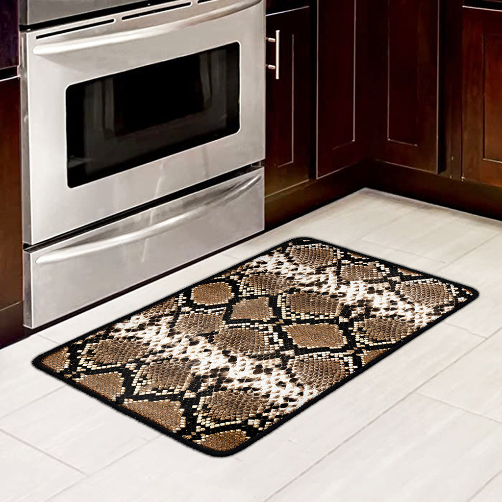 Brown Python Snakeskin Print Kitchen Mat