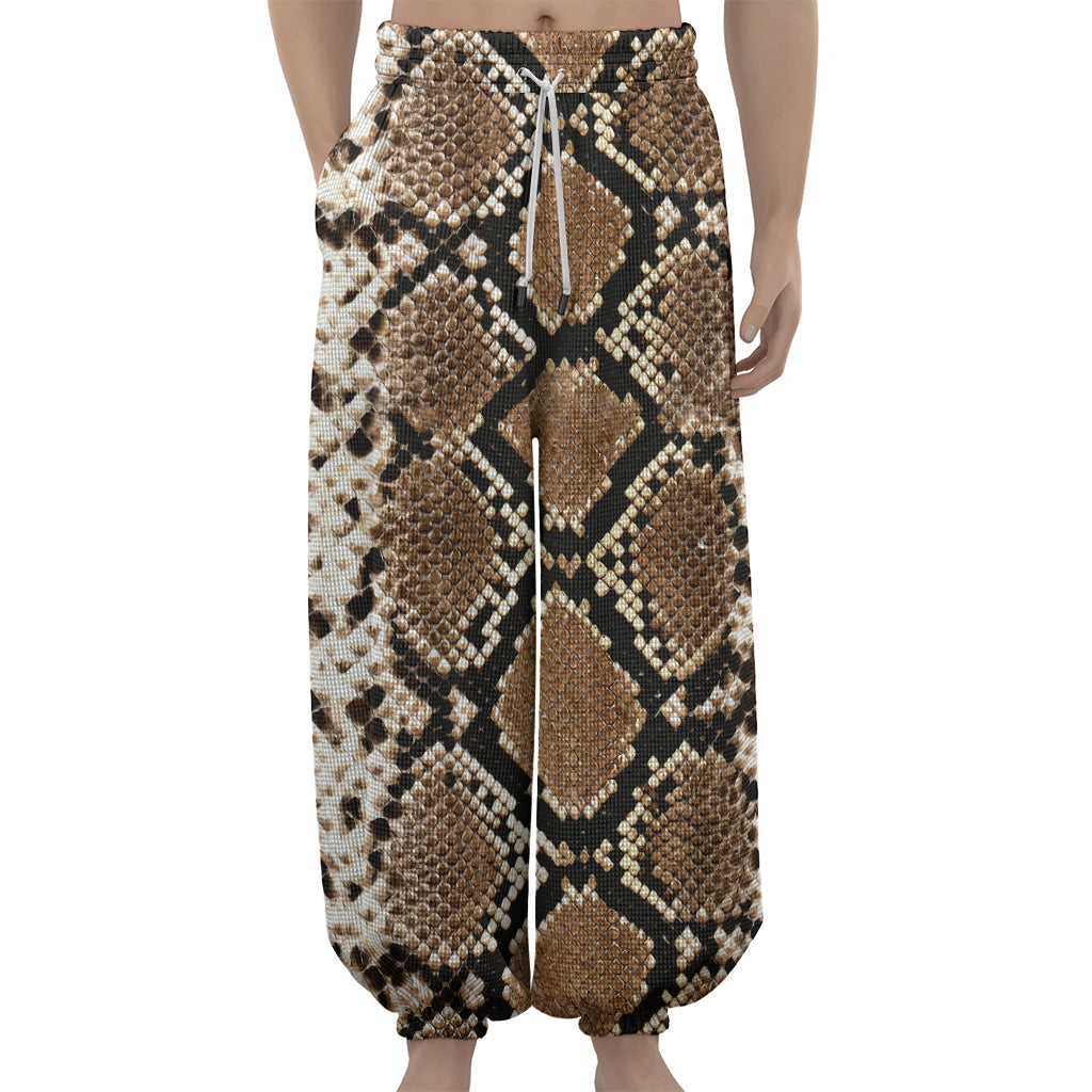 Brown Python Snakeskin Print Lantern Pants