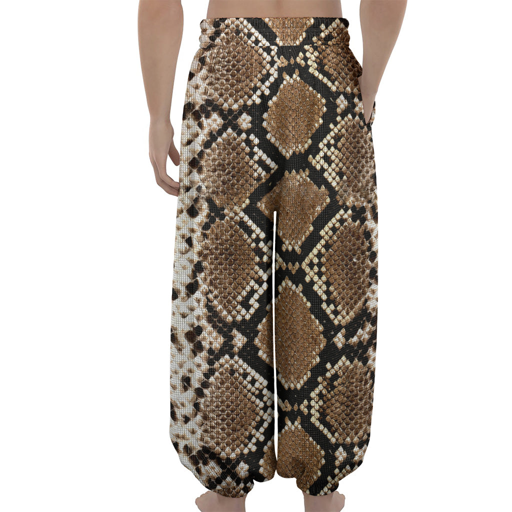 Brown Python Snakeskin Print Lantern Pants