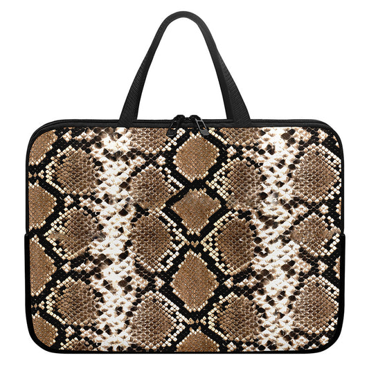Brown Python Snakeskin Print Laptop Sleeve With Handle