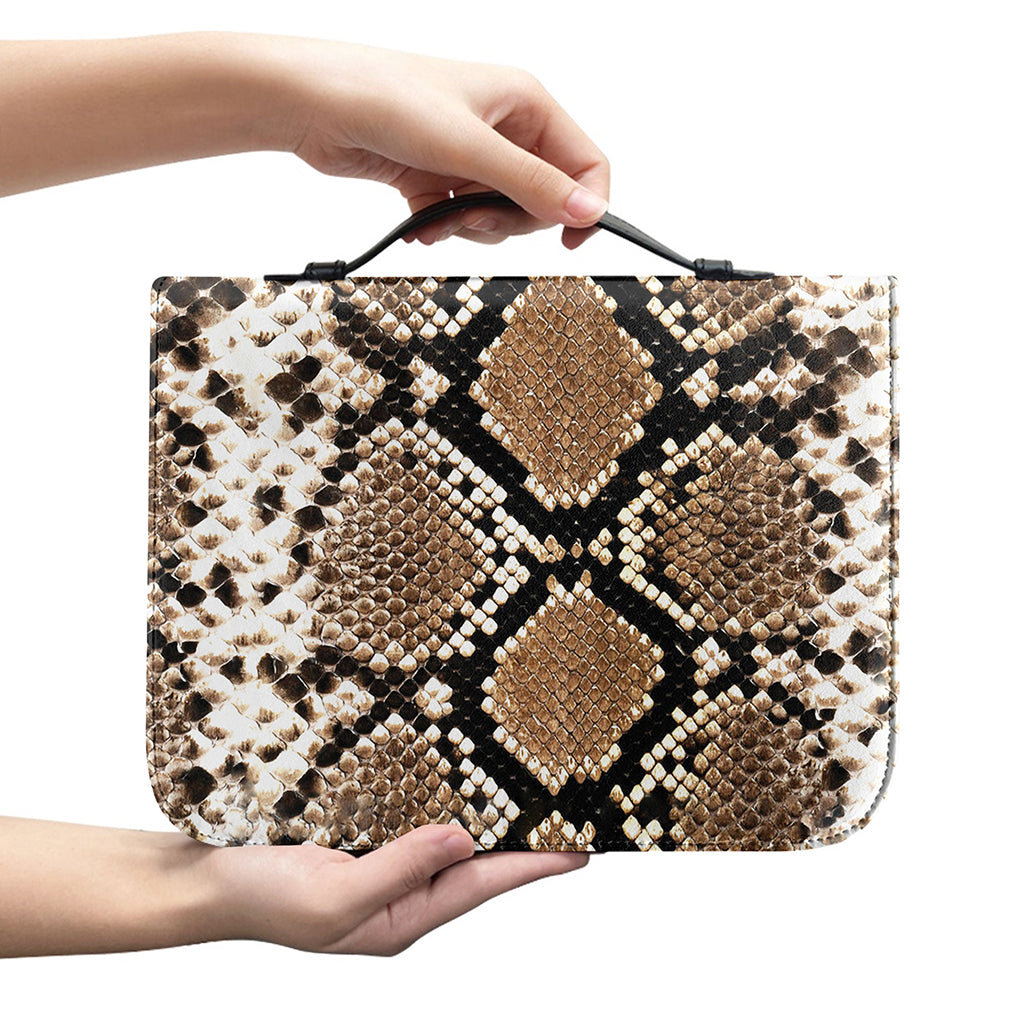 Brown Python Snakeskin Print Leather Bible Cover