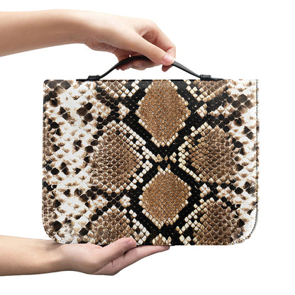 Brown Python Snakeskin Print Leather Bible Cover