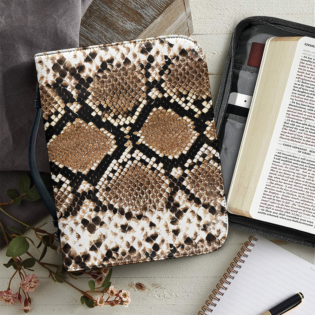 Brown Python Snakeskin Print Leather Bible Cover