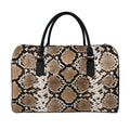 Brown Python Snakeskin Print Leather Duffel Bag