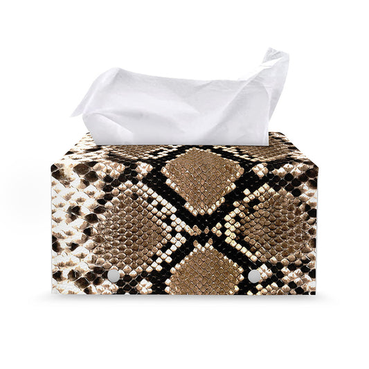 Brown Python Snakeskin Print Leather Tissue Box Cover