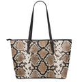Brown Python Snakeskin Print Leather Tote Bag With Zipper