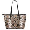 Brown Python Snakeskin Print Leather Tote Bag