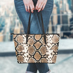 Brown Python Snakeskin Print Leather Tote Bag