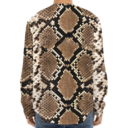Brown Python Snakeskin Print Long Sleeve Baseball Jersey