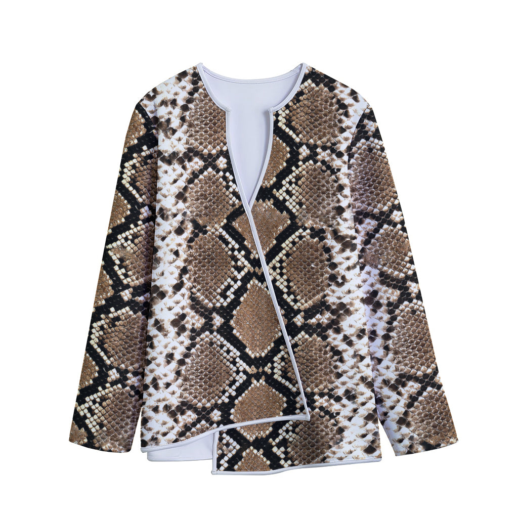 Brown Python Snakeskin Print Long Sleeve Short Coat