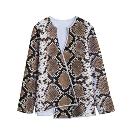 Brown Python Snakeskin Print Long Sleeve Short Coat