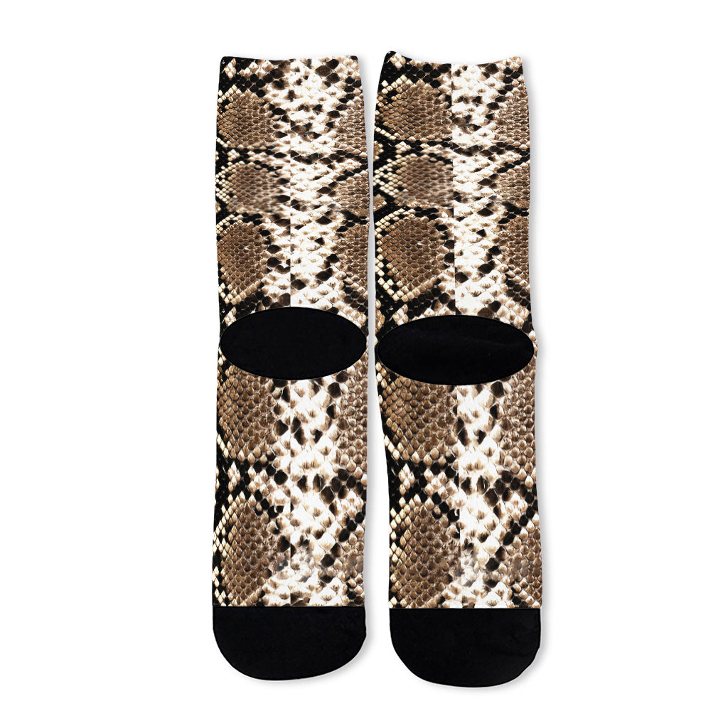 Brown Python Snakeskin Print Long Socks