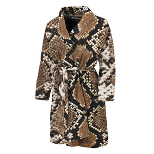 Brown Python Snakeskin Print Men's Bathrobe