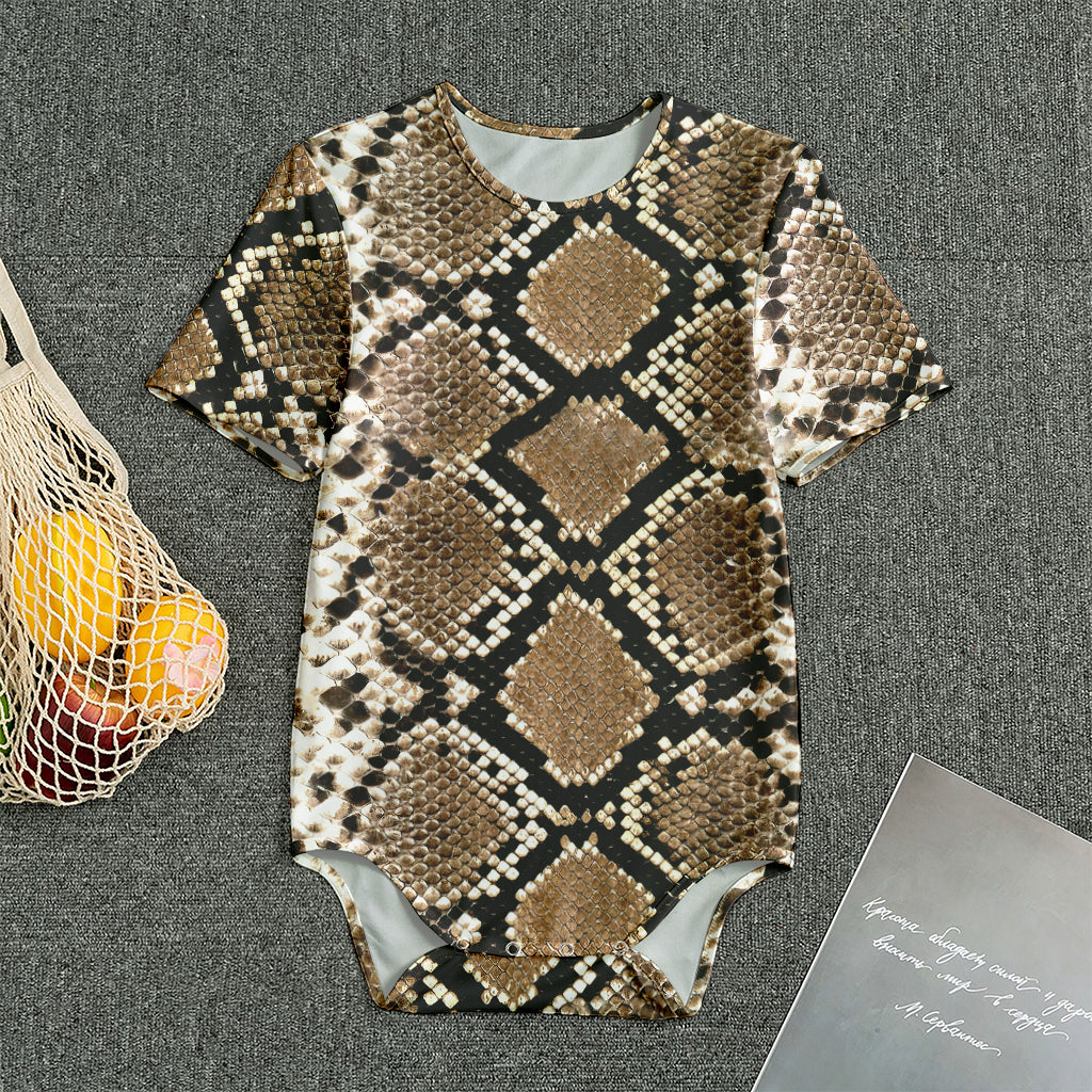 Brown Python Snakeskin Print Men's Bodysuit