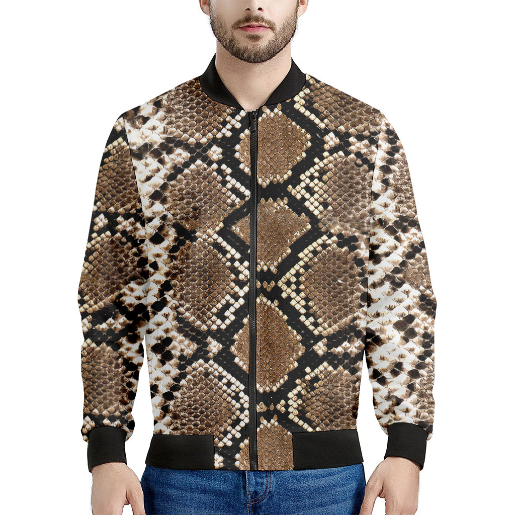 Brown Python Snakeskin Print Men's Bomber Jacket