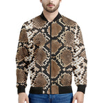 Brown Python Snakeskin Print Men's Bomber Jacket