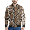 Brown Python Snakeskin Print Men's Bomber Jacket