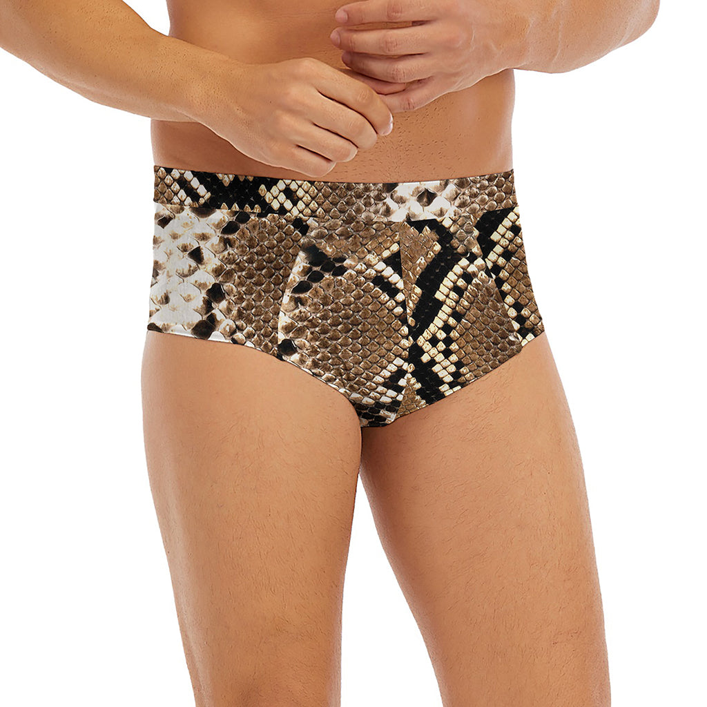 Brown Python Snakeskin Print Men's Briefs
