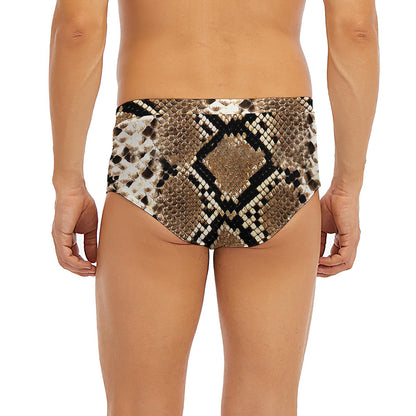 Brown Python Snakeskin Print Men's Briefs