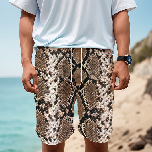Brown Python Snakeskin Print Men's Cargo Shorts