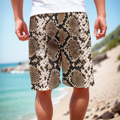 Brown Python Snakeskin Print Men's Cargo Shorts