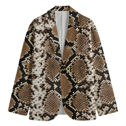 Brown Python Snakeskin Print Men's Cotton Blazer