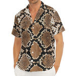 Brown Python Snakeskin Print Men's Deep V-Neck Shirt