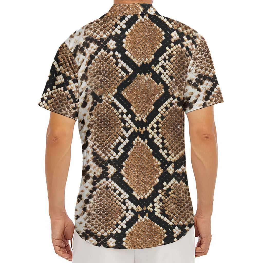 Brown Python Snakeskin Print Men's Deep V-Neck Shirt