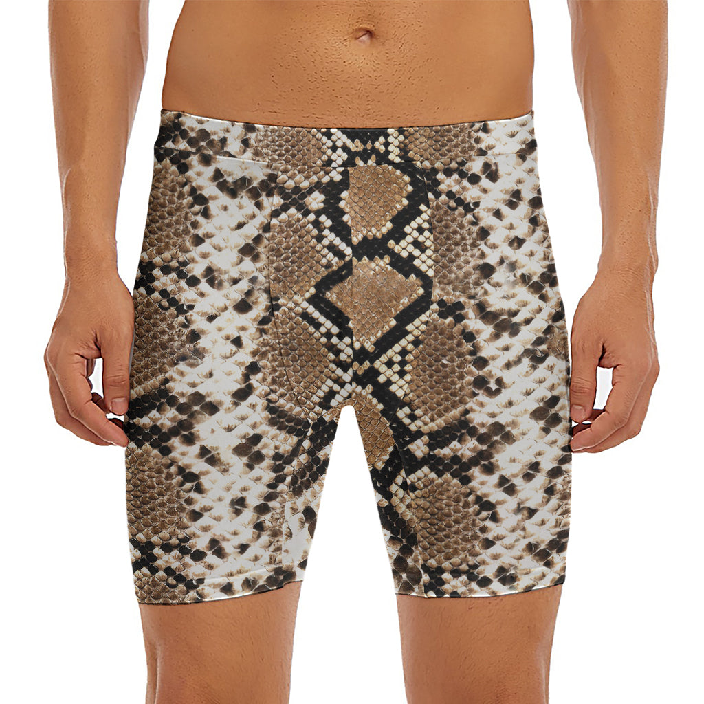 Brown Python Snakeskin Print Men's Long Boxer Briefs