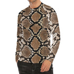 Brown Python Snakeskin Print Men's Long Sleeve Rash Guard