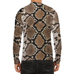 Brown Python Snakeskin Print Men's Long Sleeve Rash Guard