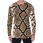 Brown Python Snakeskin Print Men's Long Sleeve T-Shirt