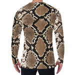 Brown Python Snakeskin Print Men's Long Sleeve T-Shirt