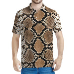 Brown Python Snakeskin Print Men's Polo Shirt