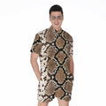 Brown Python Snakeskin Print Men's Romper