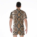 Brown Python Snakeskin Print Men's Rompers