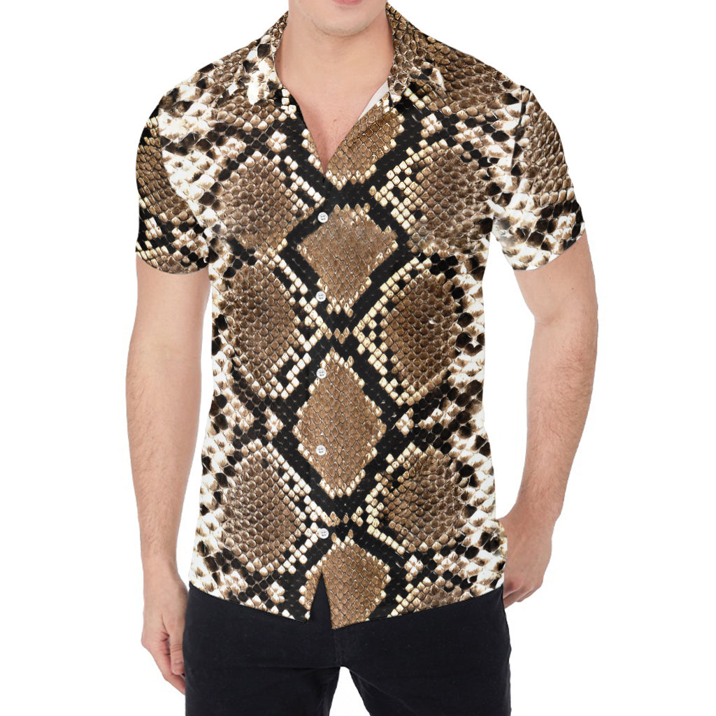Brown Python Snakeskin Print Men's Shirt