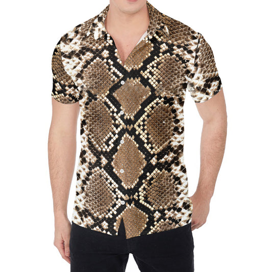 Brown Python Snakeskin Print Men's Shirt
