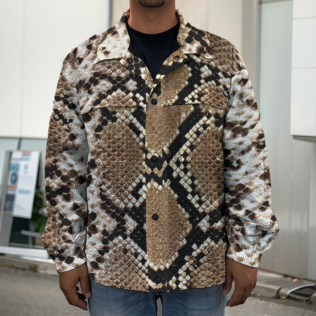Brown Python Snakeskin Print Men's Shirt Jacket