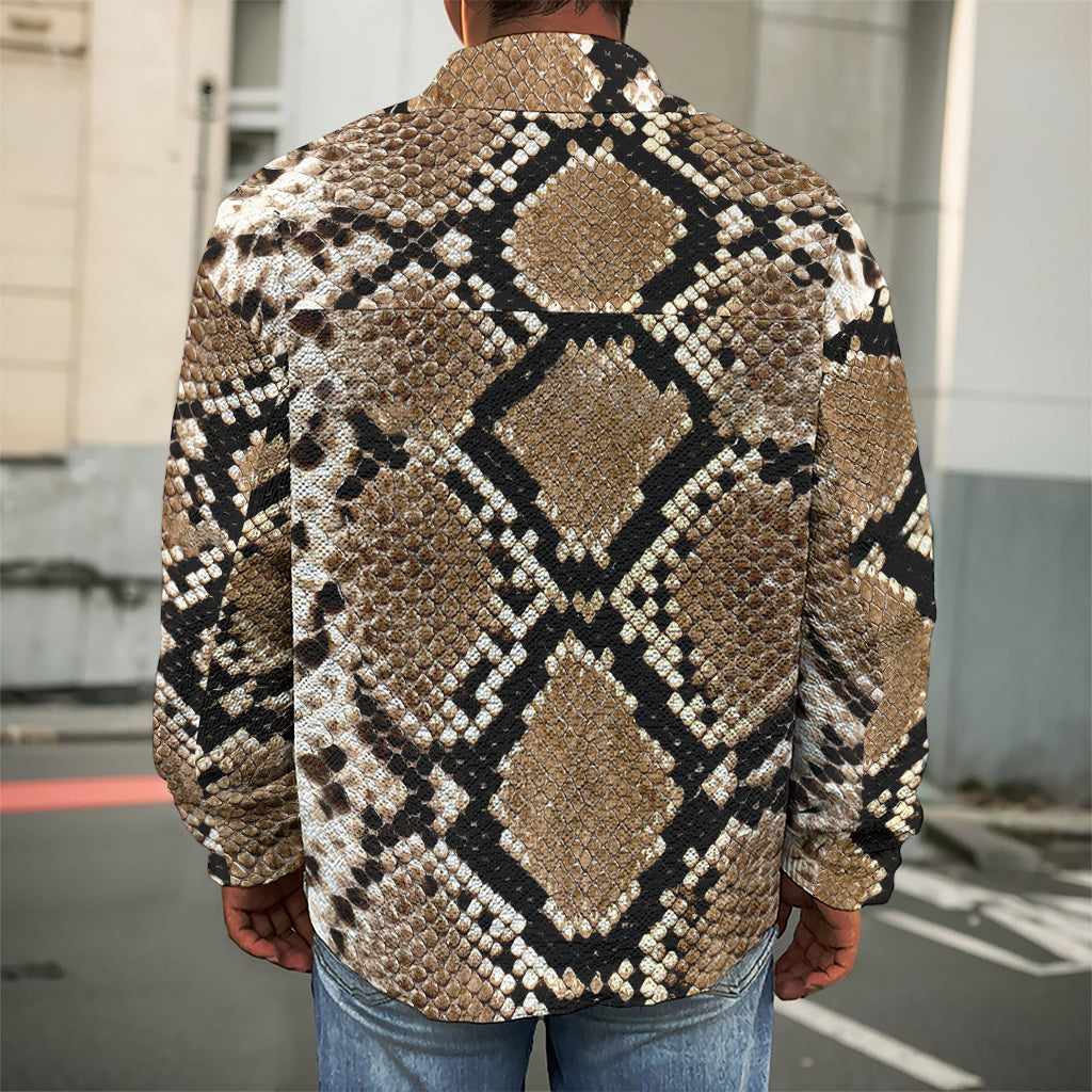Brown Python Snakeskin Print Men's Shirt Jacket