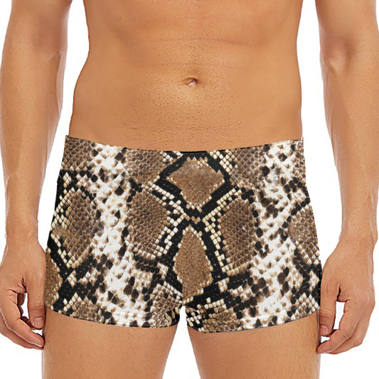 Brown Python Snakeskin Print Men's Short Boxer Briefs
