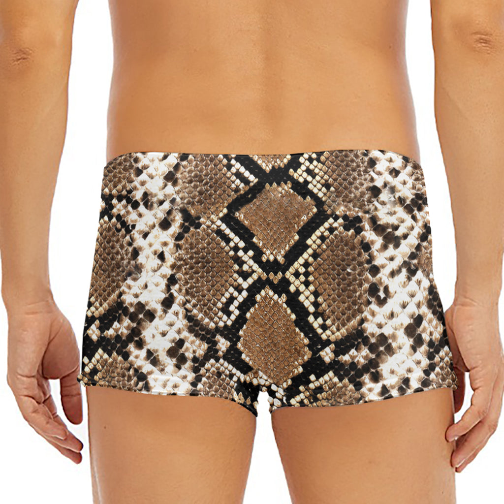 Brown Python Snakeskin Print Men's Short Boxer Briefs