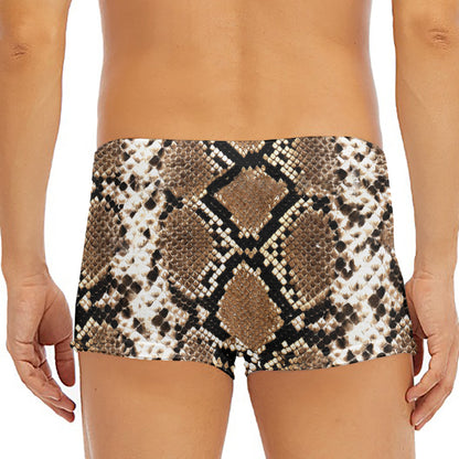 Brown Python Snakeskin Print Men's Short Boxer Briefs